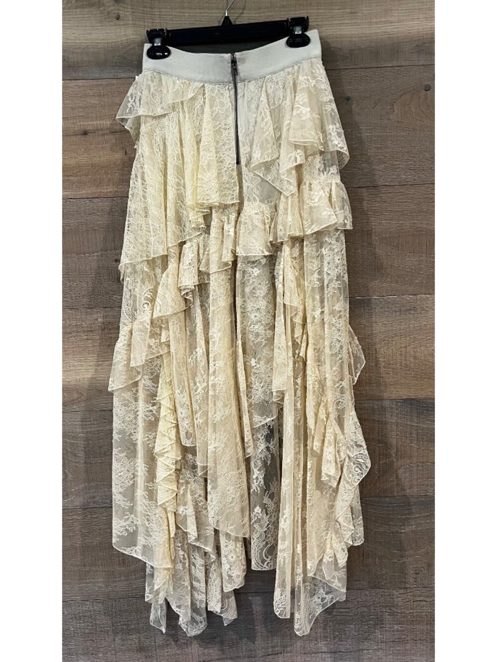 Alice + Olivia Karys Mixed Media beige Asymmetric Maxi Skirt size 2 - Picture 7 of 10